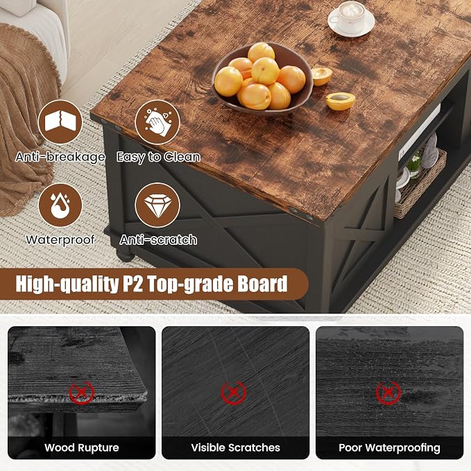 ALLSTAND 48" Farmhouse Lift Top Coffee Table - Image 3