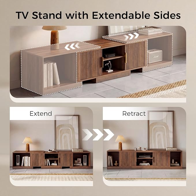 IRONCK TV Stand for 55-80 Inches TVs, Extendable Corner Entertainment Center - Image 4