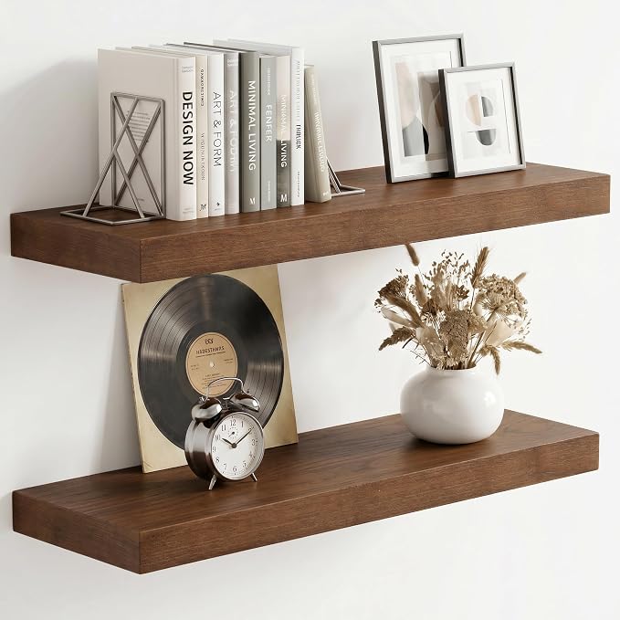 fuqing 20 Inch Floating Shelves | 6.7 Inch Deep Dark Wood Floating Shelves by Fuqing