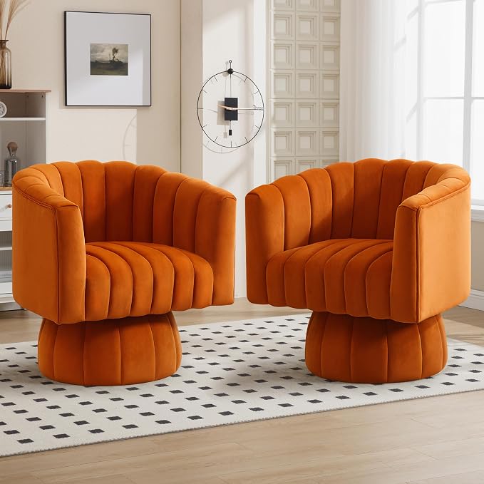 Swivel Accent Barrel Chair Set of 2- Cute Comfy Small Round 360° Arm Chair by YUUIJOAA