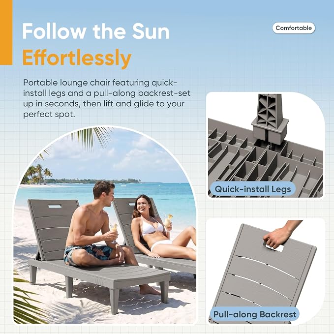 Greesum Outdoor Chaise Lounge Chairs Set of 4 - Image 4