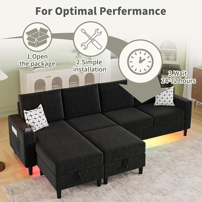 Sectional Couches for Living Room, 6-Seats Soft Linen Fabric Sectional Sofa - Image 8
