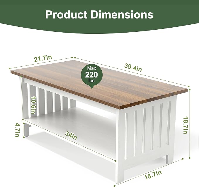 YOSHOOT 39.4" Farmhouse Coffee Table - Image 2