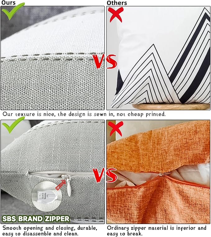 AmHoo Pack of 2 Farmhouse Stripe Check Throw Pillow Covers Set Case Cotton - Image 6