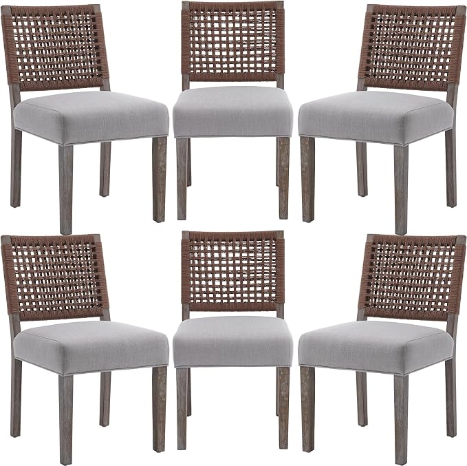 LZAREAL Farmhouse Dining Chairs Set of 6 Linen Fabric Upholstered Accent Side by LZAREALBetterRoomForRealLiving