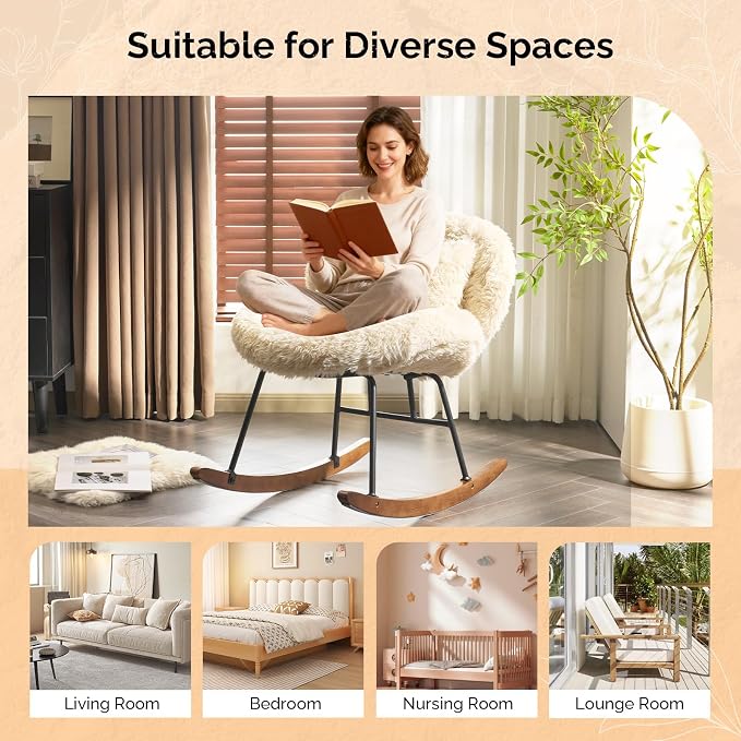 VINGLI 25.6" Extra Wide Criss Cross Nursery Rocking Chair, Cute Curved 115° - Image 9