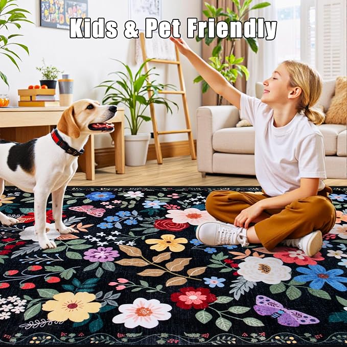 6x9 Area Rugs for Living Room: Floral Washable Rug Vintage Large Soft Boho - Image 8