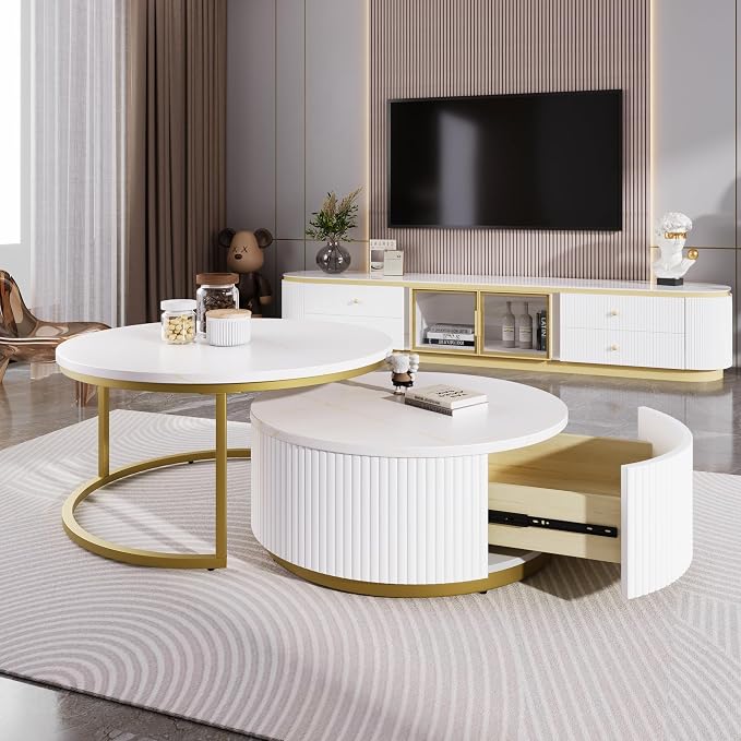 27.6" Modern Round Nesting Coffee Table Fluted - Image 5