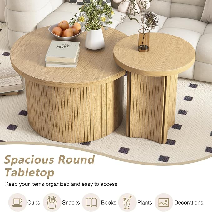 Mxtxmy Set of 2 Nesting Coffee Tables Farmhouse, Round Coffee Table Living Room - Image 5