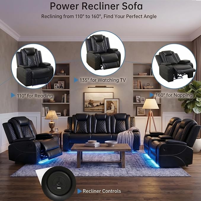 4-Piece Leather Power Recliner Sofa Set - Image 3