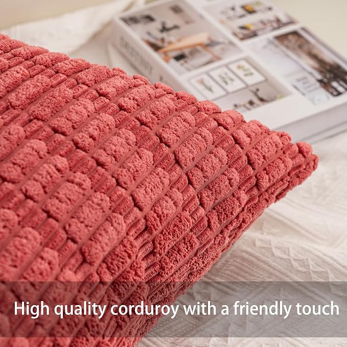 Pack of 2 Corduroy Decorative Throw Pillow Covers 24x24 Inch Soft Striped - Image 2