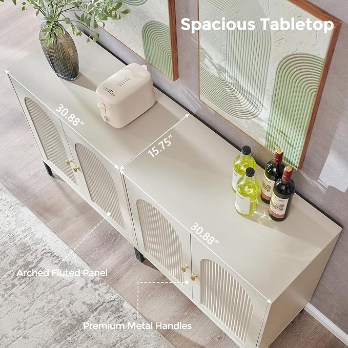 IFBUY Modern Sideboard Buffet Cabinet, 123.5" W Fluted Arched Buffet Cabinet - Image 6