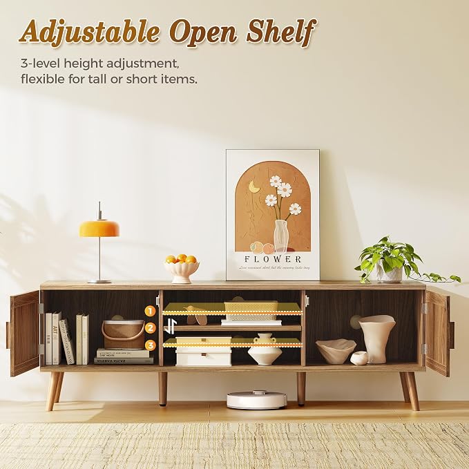 SUPERJARE Boho TV Stand for 65 Inch TV, Entertainment Center - Image 3