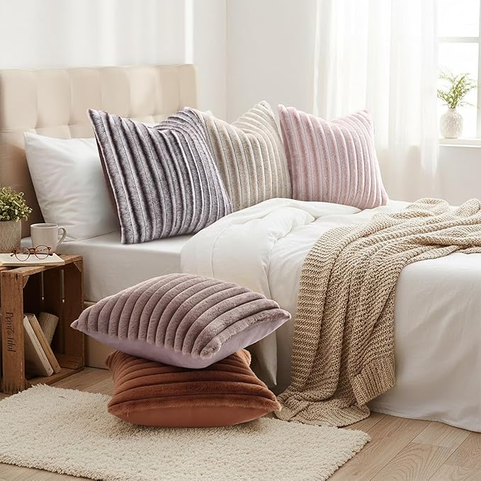 decorUhome Cozy Faux Fur Throw Pillow Covers 26x26 Set of 2 Decorative Soft - Image 6