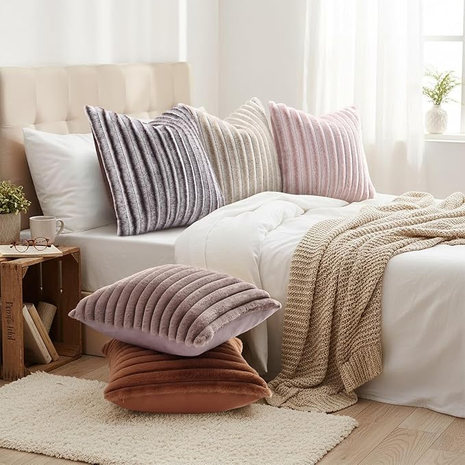 decorUhome Cozy Faux Fur Throw Pillow Covers 16x16 Set of 2 Decorative Soft - Image 6