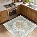 RELEANY Area Rugs Square 4ft Washable Non-Slip, Floral Vintage Distress Print by RELEANY