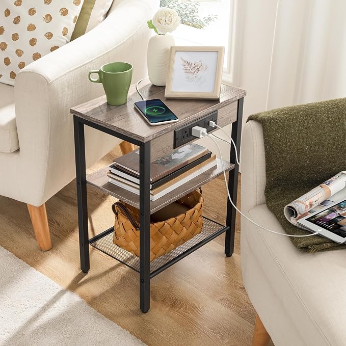 HOOBRO Side Table with Charging Station and USB Port, Small End Table - Image 4