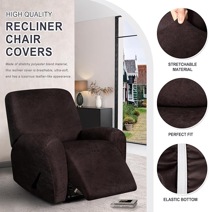 ANARACHON Leather Look Recliner Chair Covers, 4-Pieces Stretch Recliner Cover - Image 4