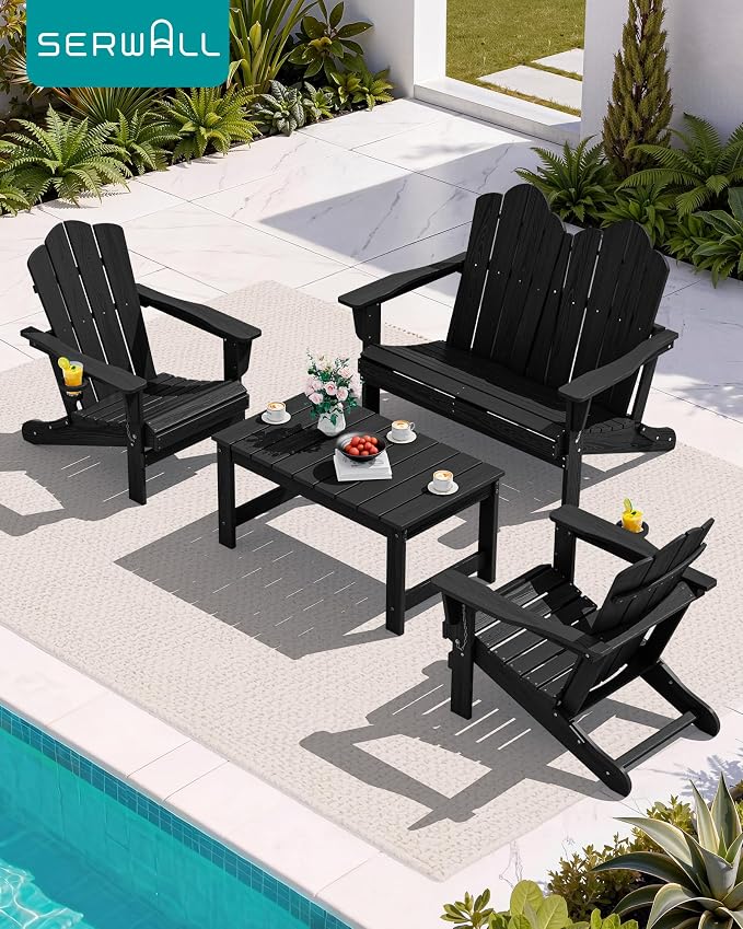SERWALL 5 Pieces HDPE Patio Adirondack Chair Set, 2 Adirondack Chair - Image 8