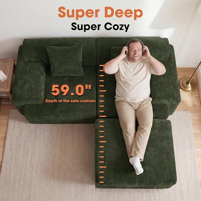 83.5" Boneless Loveseat with Ottoman, Cloud Comfy Couches - Image 2