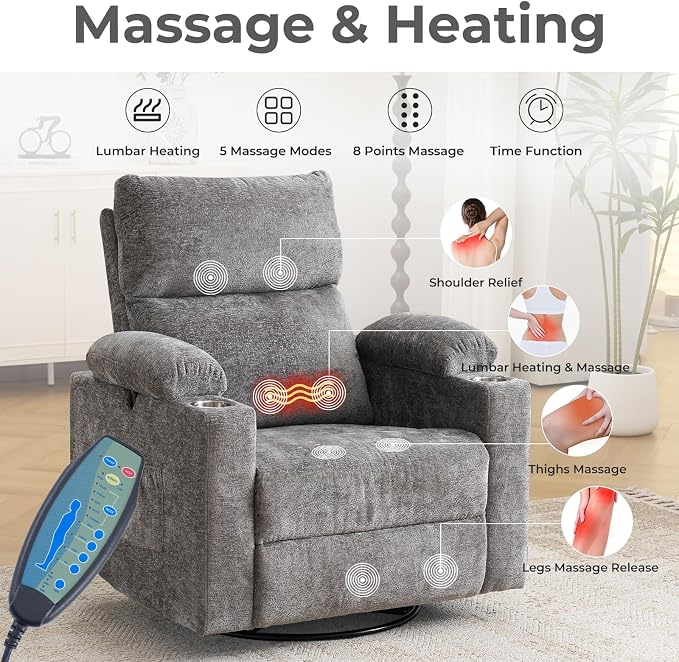 Oversized Power Recliner Chair Swivel Glider - Image 7