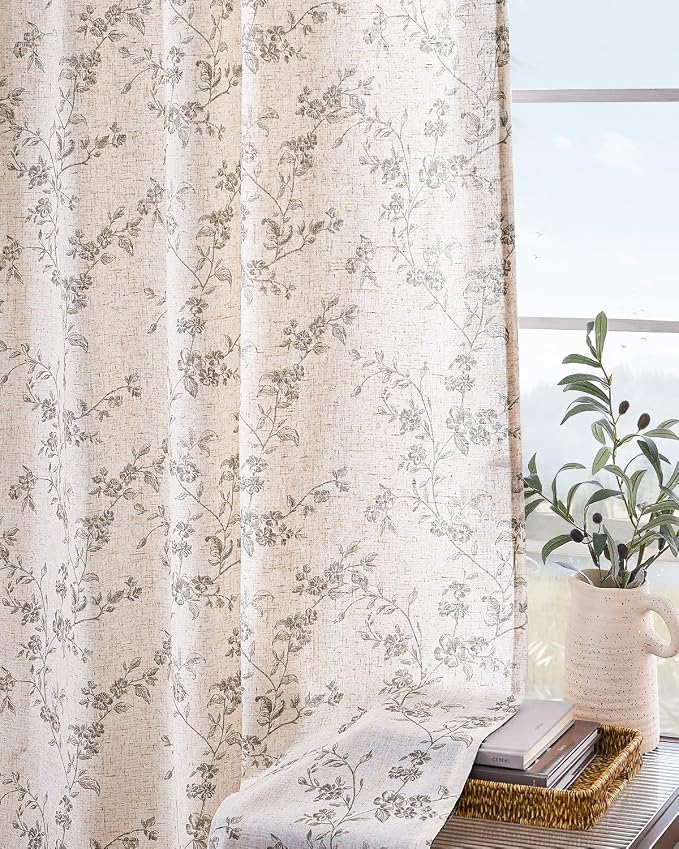 Lazzzy Farmhouse Linen Curtains Extra Long Gray Floral Curtains 108 Inch Long - Image 9