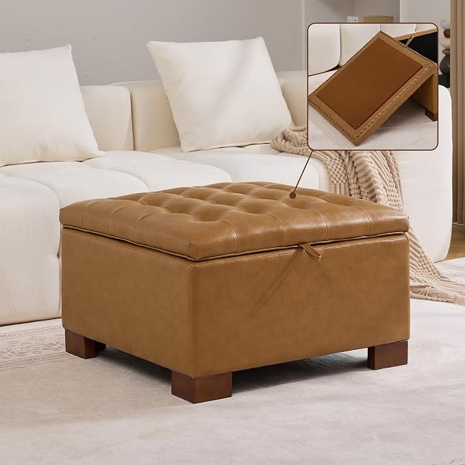WUTUTUEE 30" Faux Leather Square Storage Ottoman by WUTUTUEE