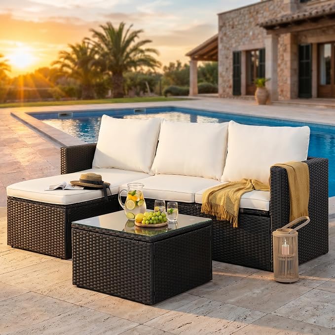 SUNLEI 3 Piece Patio Furniture Set, Outdoor PE Rattan Sectional Sofa Set - Image 8