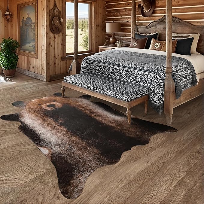 AROGAN Premium Bear Print Rug 4.6x5.2 Feet, Machine Washable Faux Fur Rug - Image 9