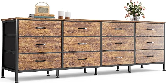 Huuger 70 Inch Dresser for Bedroom, TV Stand for 65, 80 Inch TV, 12 Fabric by Huuger
