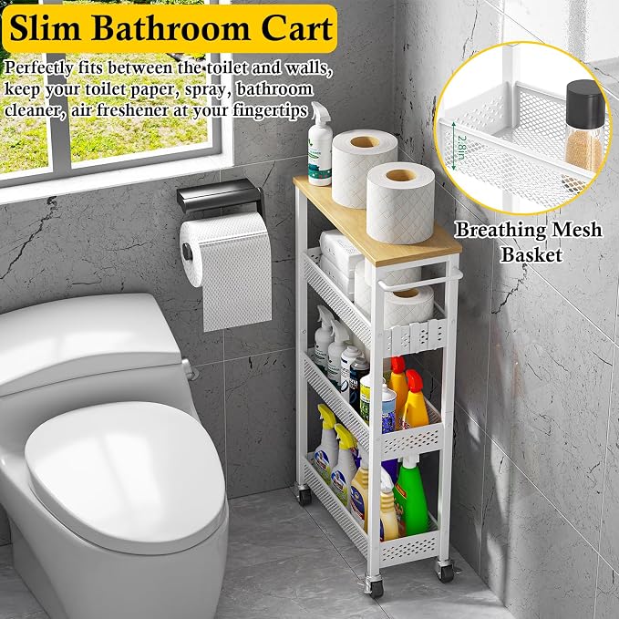 OKZEST Utility Slim Storage Cart, 4 Tier Small Rolling Kitchen Laundry Room Cart - Image 3