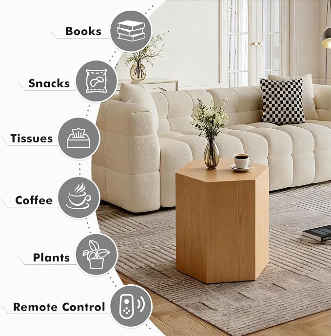 H 18.9in Hexagonal Natural Wood Side Table, Farmhouse Coffee Table - Image 4