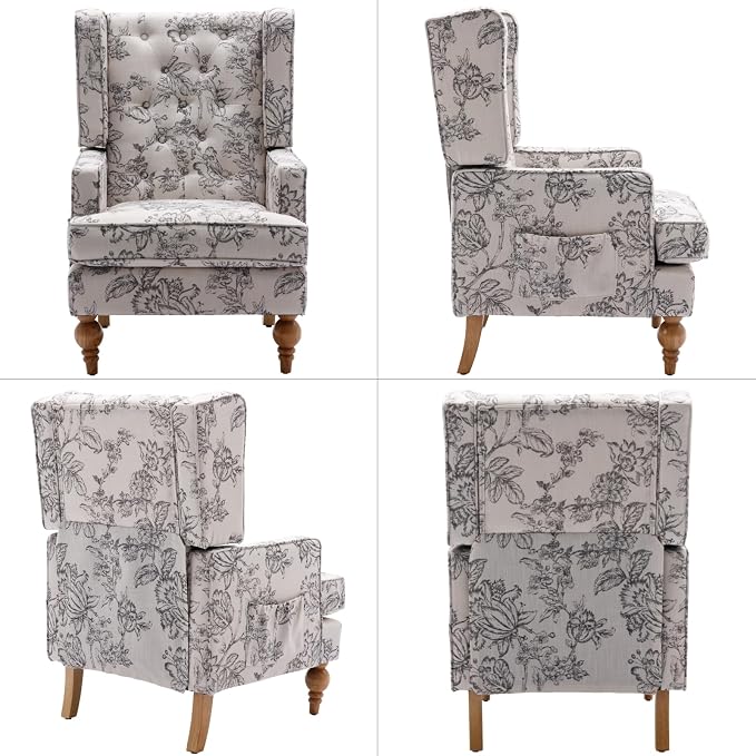 LukeAlon Button Tufted Linen Accent Chair, Upholstered Club Chair - Image 3