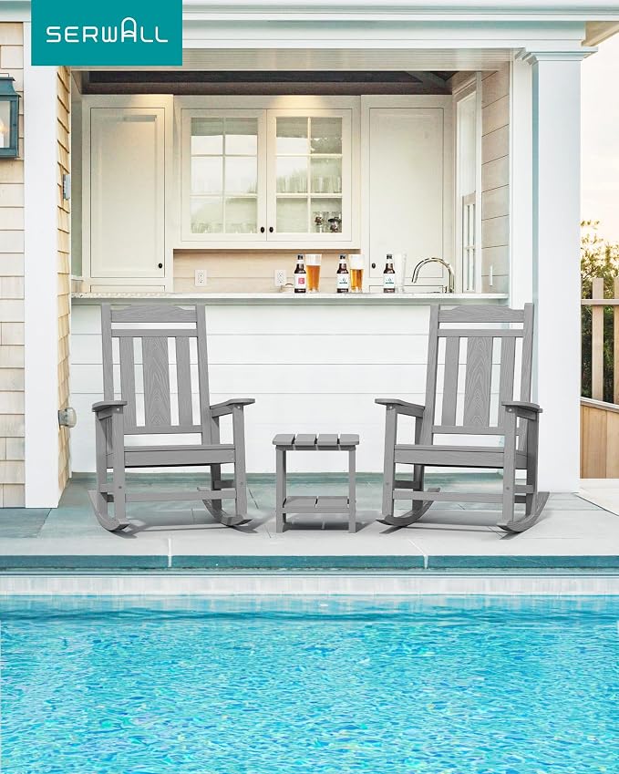 SERWALL Oversized Rocking Chair Outdoor, HDPE Outdoor Rocking Chair, Space Gray - Image 8