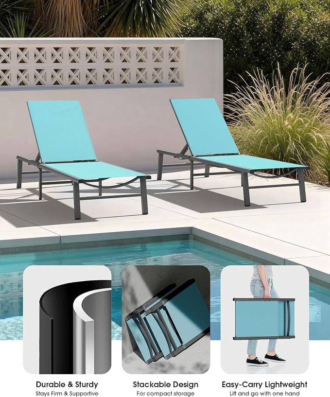 Ciokea Foldable Outdoor Lounge Chair, No Assembly Patio Chaise Lounge Outdoor - Image 5