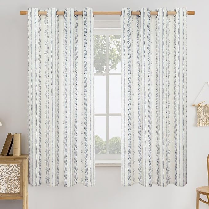 BGment Navy Blue Vintage Floral French Country Curtains 63 Inch Length - Image 9