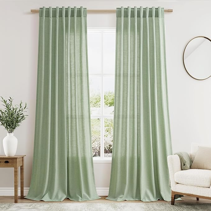 Extra Long Mist Sage Linen Curtains 120 Inch by Nanspring