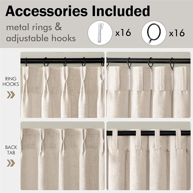MIULEE Pinch Pleated Thick Linen Curtains 90 Inches Long 2 Panels - Image 8