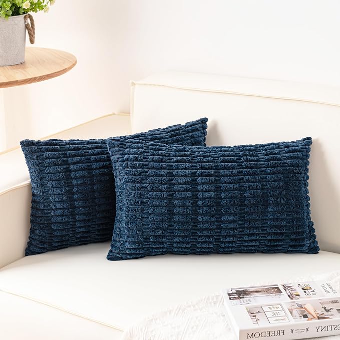 Pack of 2 Corduroy Decorative Throw Pillow Covers 12x24 Inch Soft Striped by Unknown