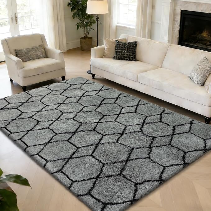 8x10 Fluffy Area Rugs for Living Room, Shag Area Rug for Bedroom, Geometric - Image 6