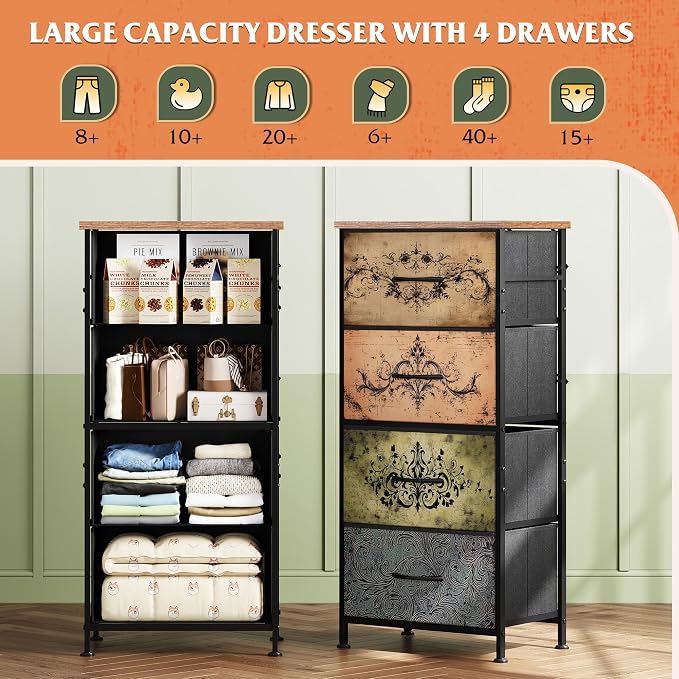 WLIVE Dresser with 4 Drawers, Storage Tower, Organizer Unit, Fabric Dresser - Image 4