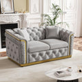 62.2" Luxury Velvet Chesterfield Sofa Tufted Victorian Black and Gold Couch by Nolohoo