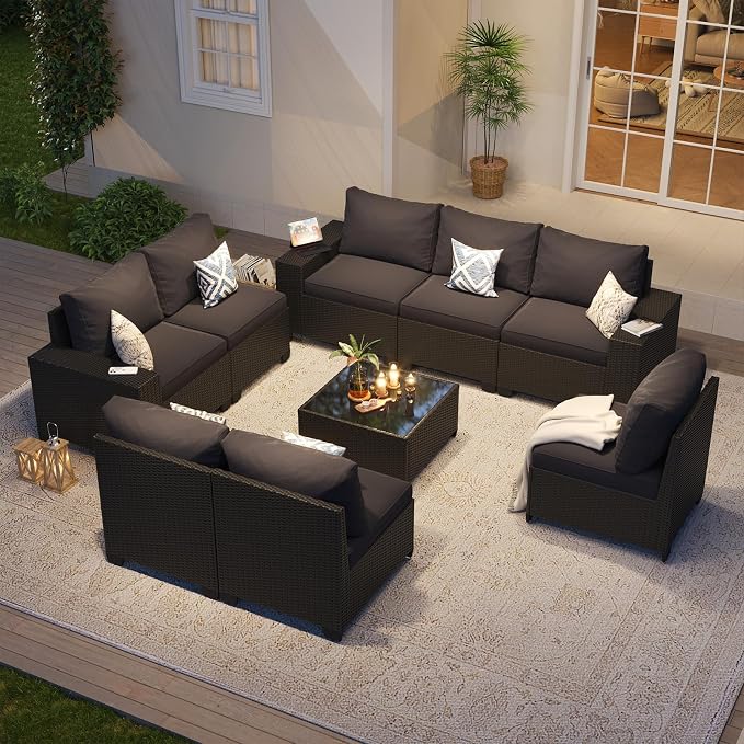 Aoxun Patio Furniture Set, Widen Armrests Wicker Outdoor Sectional by Aoxun