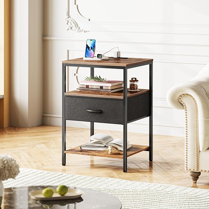 SUPERJARE Night Stand with Charger Station, 27.7 Inch Tall Nightstand with - Image 9