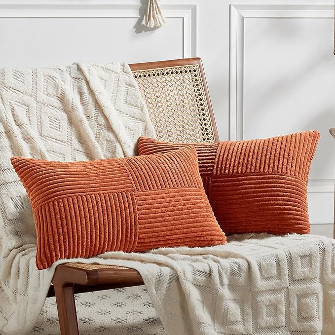 Fancy Homi Set of 2 Burnt Orange Lumbar Decorative Throw Pillow Covers 14x22 by Fancy+Homi