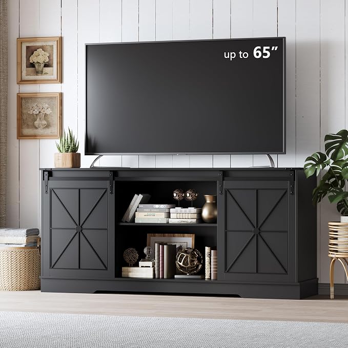 Farmhouse TV Stand for 65/60/55 Inch Tvs, Rustic Entertainment Center by Xixini
