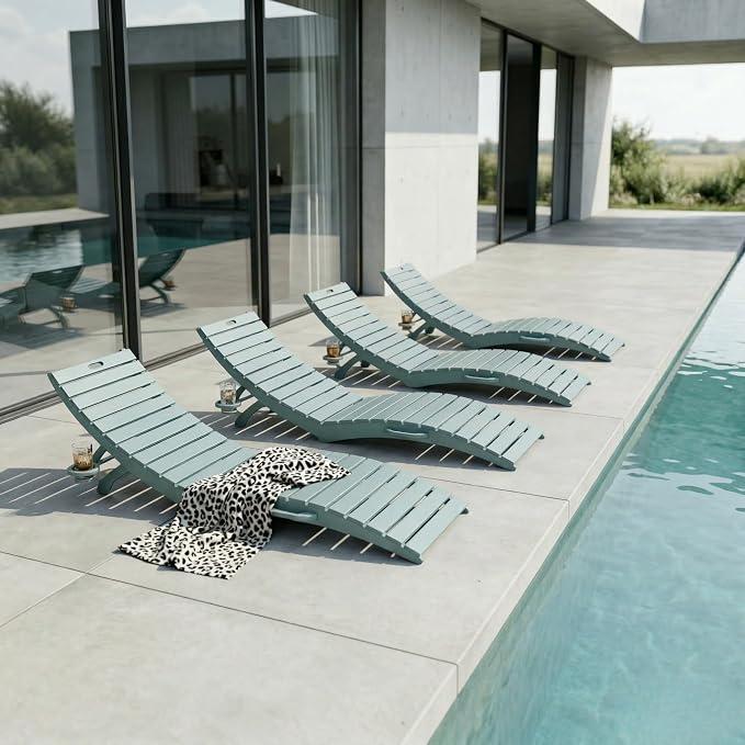 Folding HDPE Pool Lounge Chairs Set of 4, Pre-Assembled Outdoor Chaise Lounge by YourPerfectOutdoorEscape