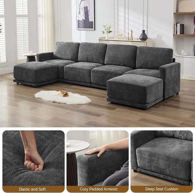 77.4" Chenille Modular Loveseat Oversized Upholstered 2 Seater Sectional Sofa - Image 4