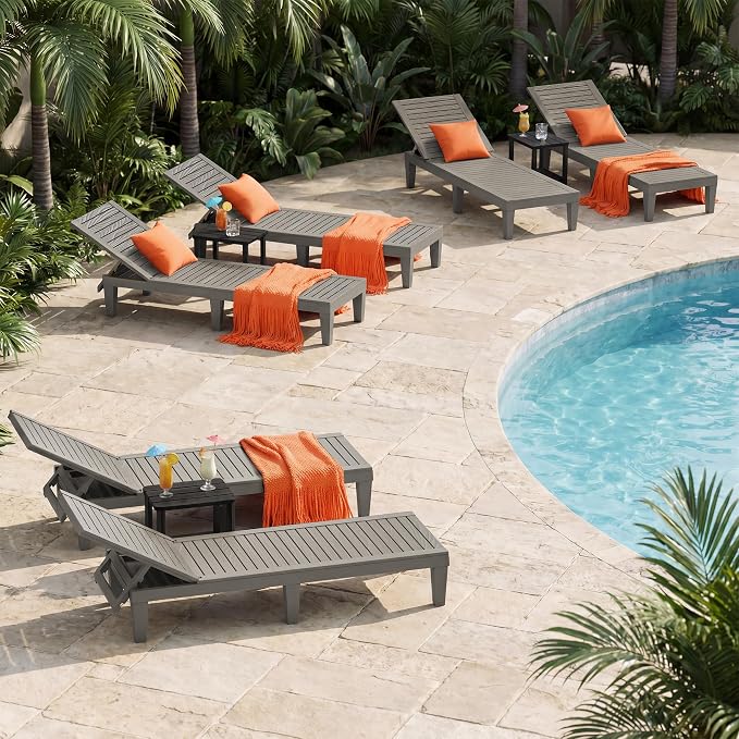 Outdoor Lounge Chair Set of 6, 5-Positions Adjustable Patio Chaise Lounges - Image 2