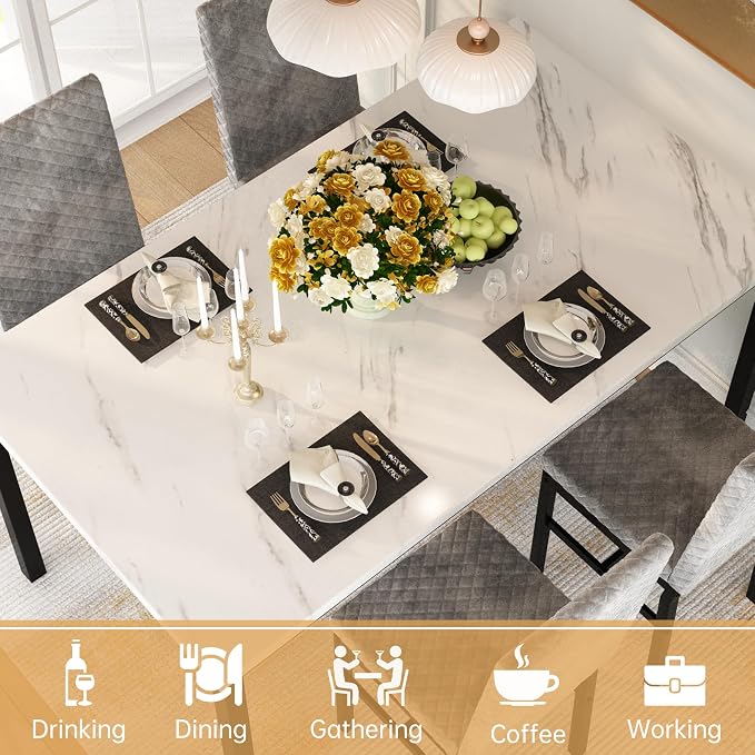 Recaceik Dining Table Set for 4, Modern 5 Piece Dining Table Set Faux Marble - Image 5